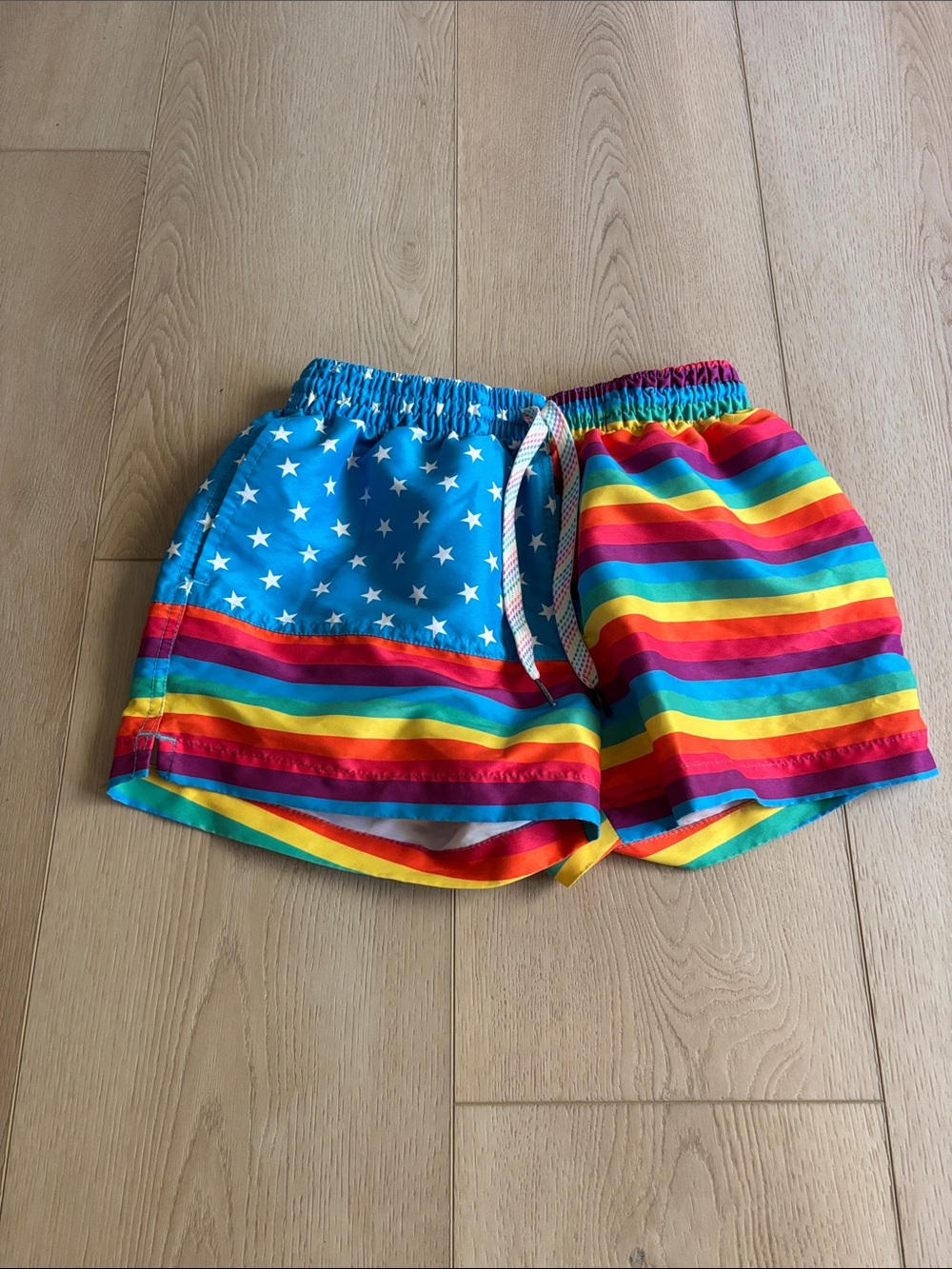 chubbies Rainbow Stripe & Star Swim Trunks